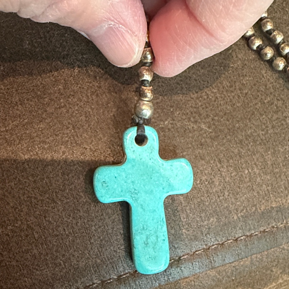 Long Metal Bead Rosary Necklace - Picture 2 of 2